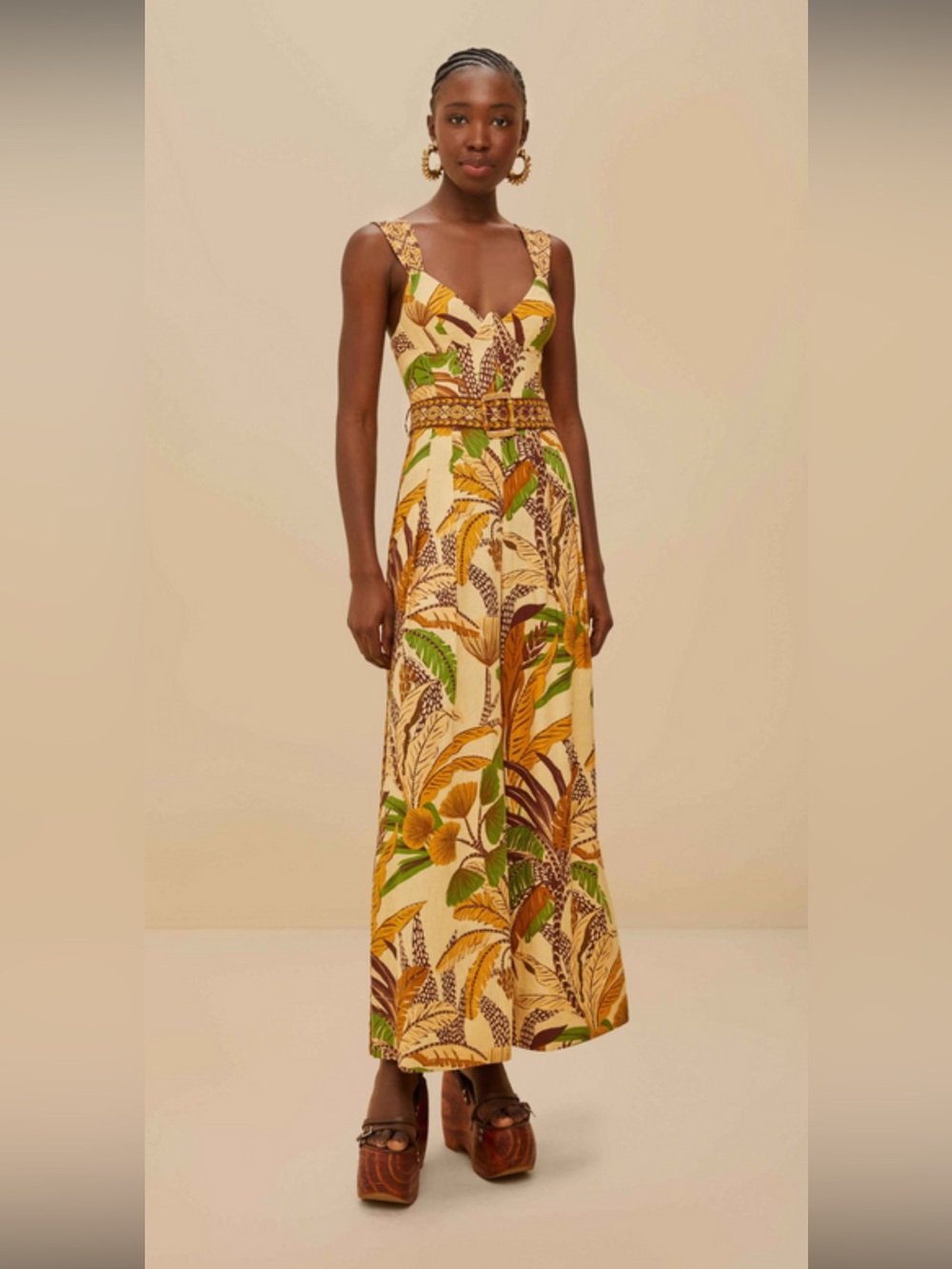 NWT Farm Rio Foliage Sketch Sand Jumpsuit